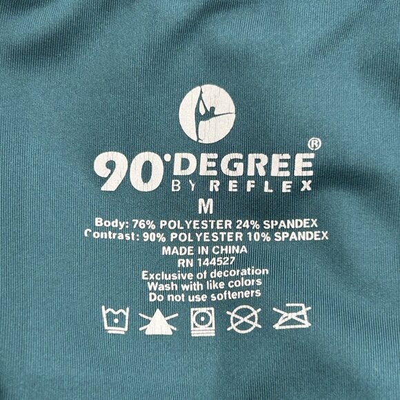 90 Degree by Reflex Leggings M Teal Green Capri Stretch Silky Shiny Logo Pocket - Picture 2 of 2